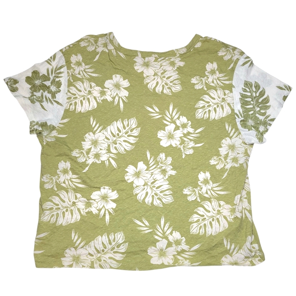 American Eagle Womens Large Floral T-Shirt Green White Hawaiian Tropical Top Tee - Picture 4 of 9